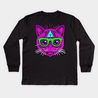 Shaman Kitty Pink Illuminati Kids Long Sleeve T-Shirt